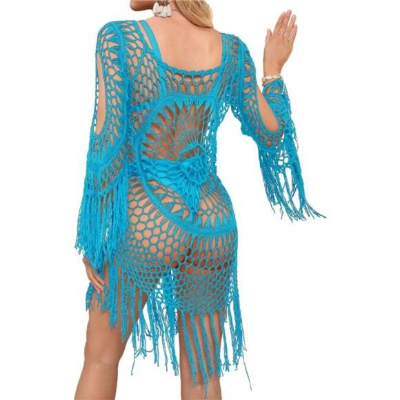 Swimsuits Cover Up for Women Crochet Hollow Out Tassel Bathing Suit Coverups - Picture 6 of 8